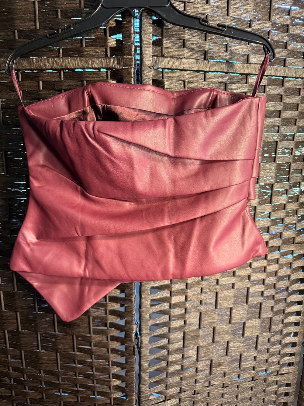 WHBM White House Black Market Draped Faux Leather Bustier Refined Red Size 6 - Picture 8 of 13